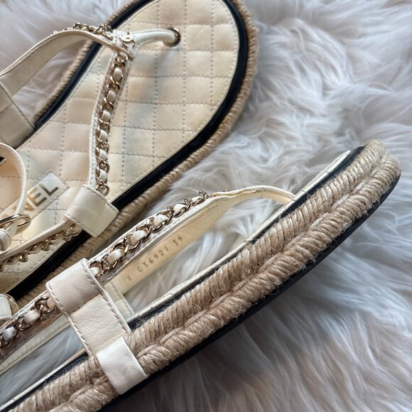 Chanel Cream Leather Sandals with Chain detail Size 39 - Picture 9 of 16